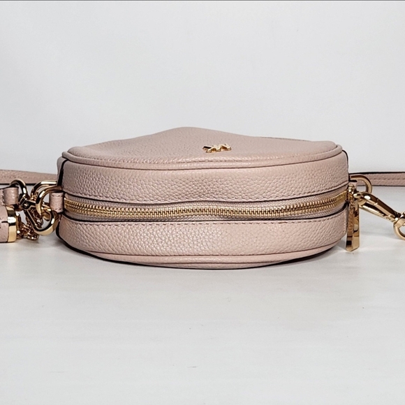 Michael Kors Pebbled Leather Canteen Crossbody Purse Blush Light Pink Gold Round - Picture 7 of 12